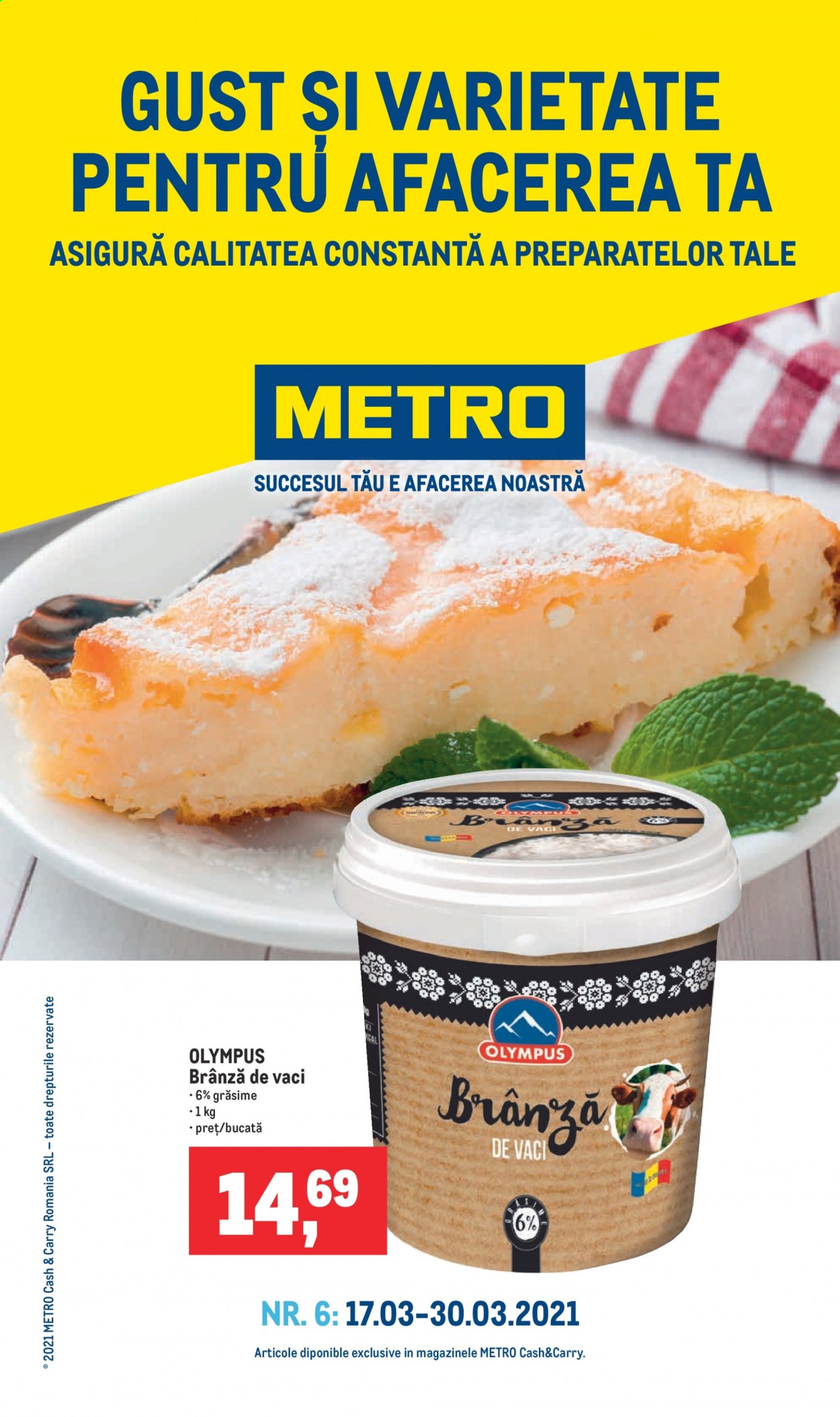 thumbnail - Cataloage Metro - 17.03.2021 - 30.03.2021 - Produse în vânzare - brânză, Olympus. Pagina 1.