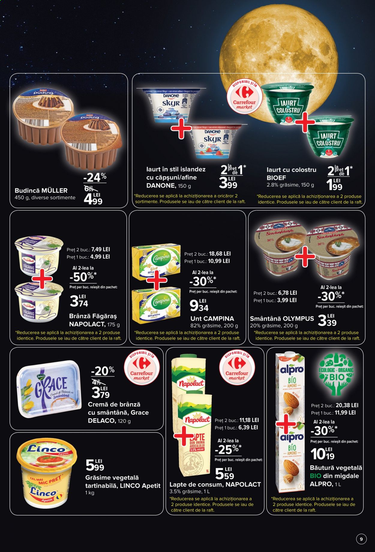thumbnail - Cataloage Carrefour - 18.03.2021 - 24.03.2021 - Produse în vânzare - Danone, brânză, Olympus, lapte, unt, smântână, cremă. Pagina 9.