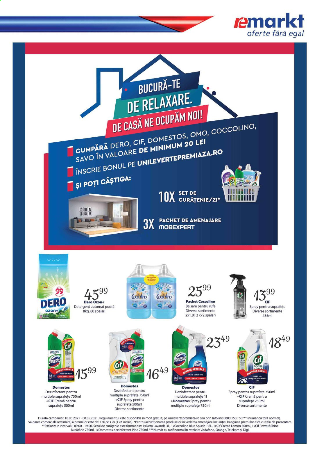 thumbnail - Cataloage remarkt - 18.03.2021 - 31.03.2021 - Produse în vânzare - Cif, detergent, Domestos, Savo, Coccolino, Dero, detergent automat, cremă, pudră. Pagina 21.