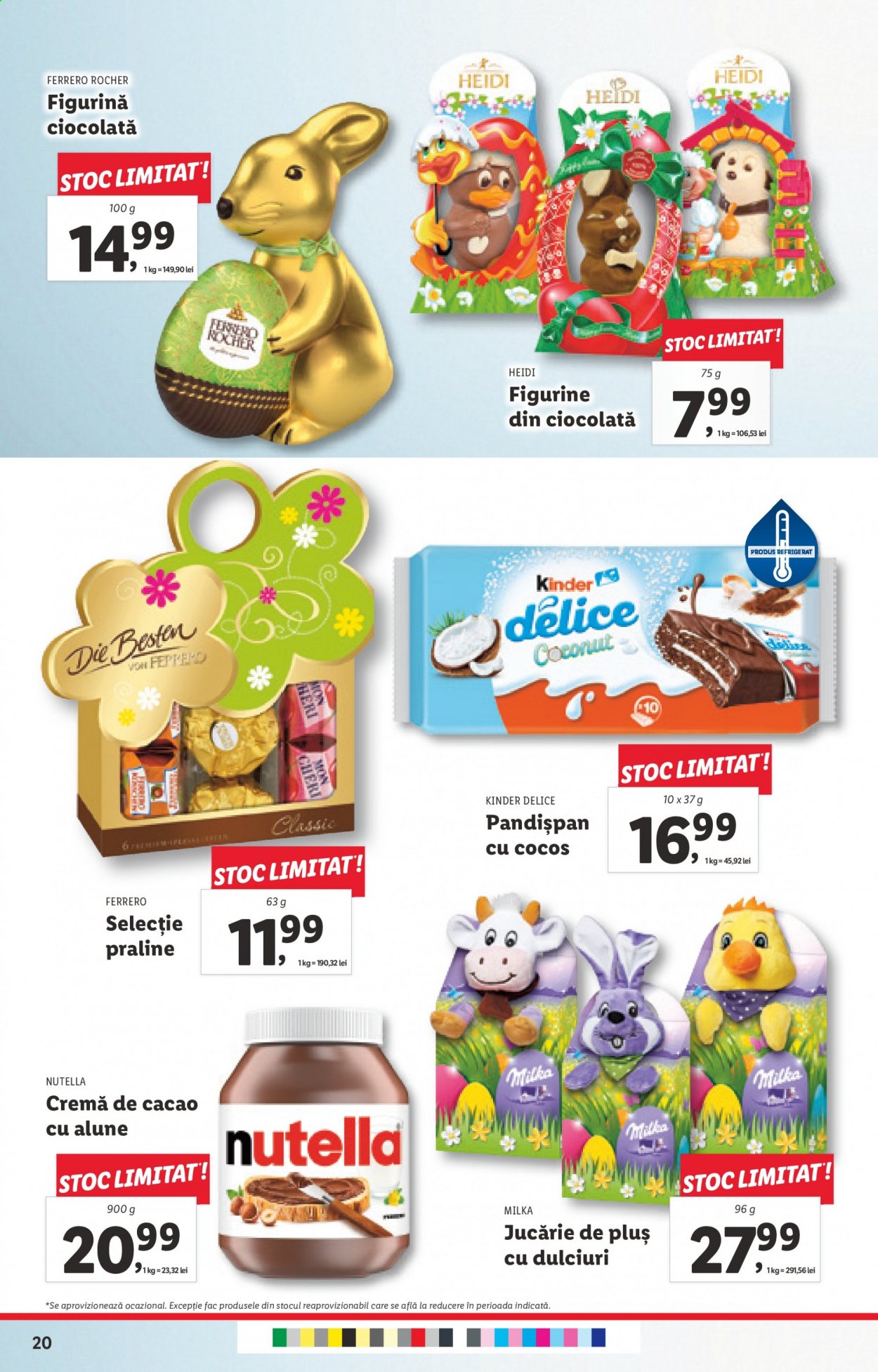 thumbnail - Cataloage Lidl - 29.03.2021 - 04.04.2021 - Produse în vânzare - Milka, ciocolată, Ferrero Rocher, Nutella, praline, cremă, jucărie de pluș. Pagina 20.