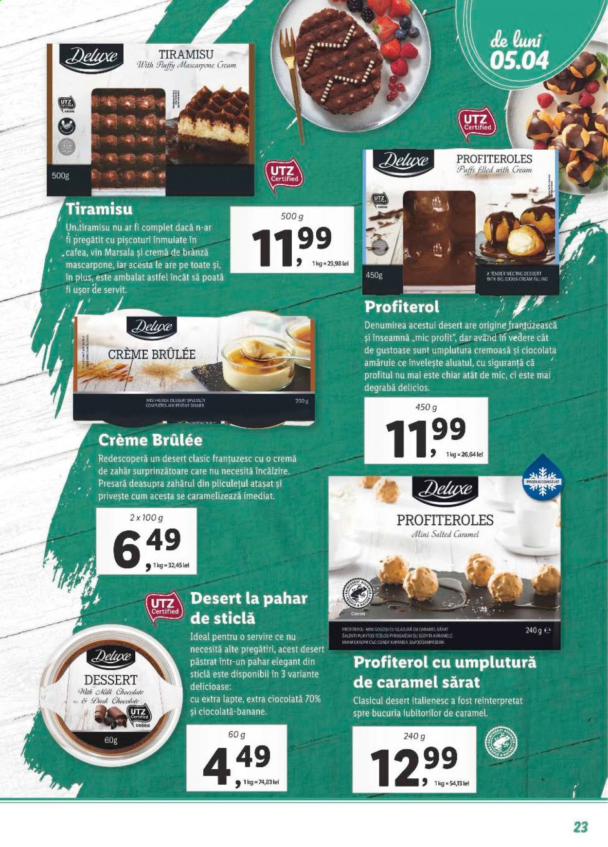thumbnail - Cataloage Lidl - 05.04.2021 - 02.05.2021 - Produse în vânzare - pișcoturi, puffs, cremă de brânză, crème brulée, ciocolată. Pagina 23.