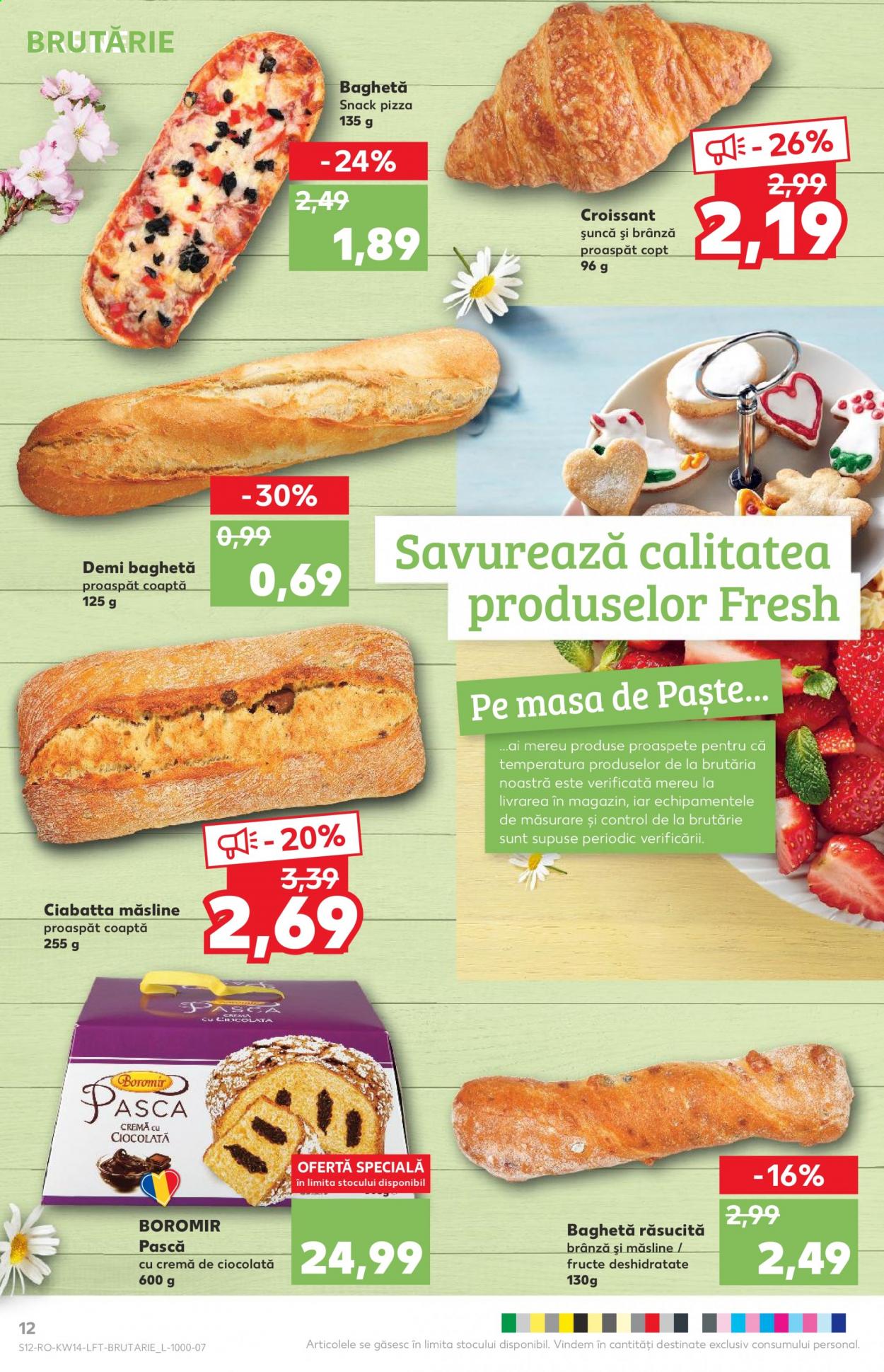 thumbnail - Cataloage Kaufland - 07.04.2021 - 13.04.2021 - Produse în vânzare - ciabatta, croissant, pizza, șuncă, brânză, măsline, cremă. Pagina 12.