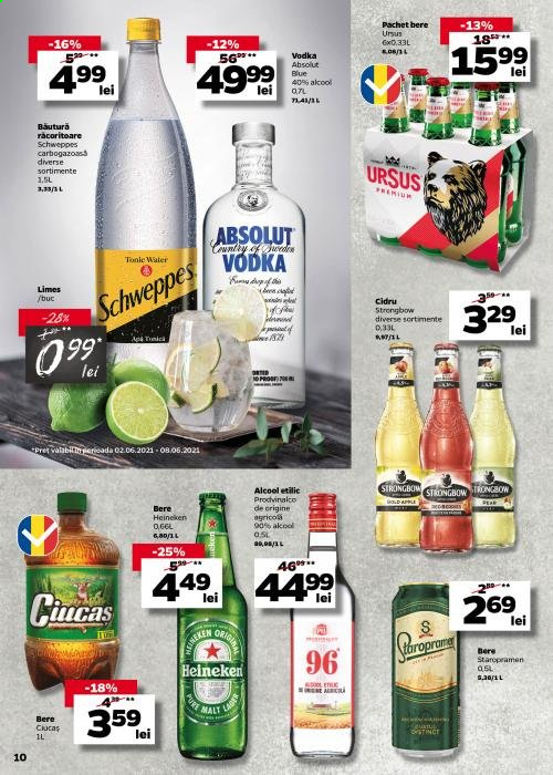 thumbnail - Cataloage Profi - 02.06.2021 - 15.06.2021 - Produse în vânzare - Ursus, alcool, Heineken, bere, Staropramen, Schweppes, Absolut, cidru, vodcă. Pagina 10.