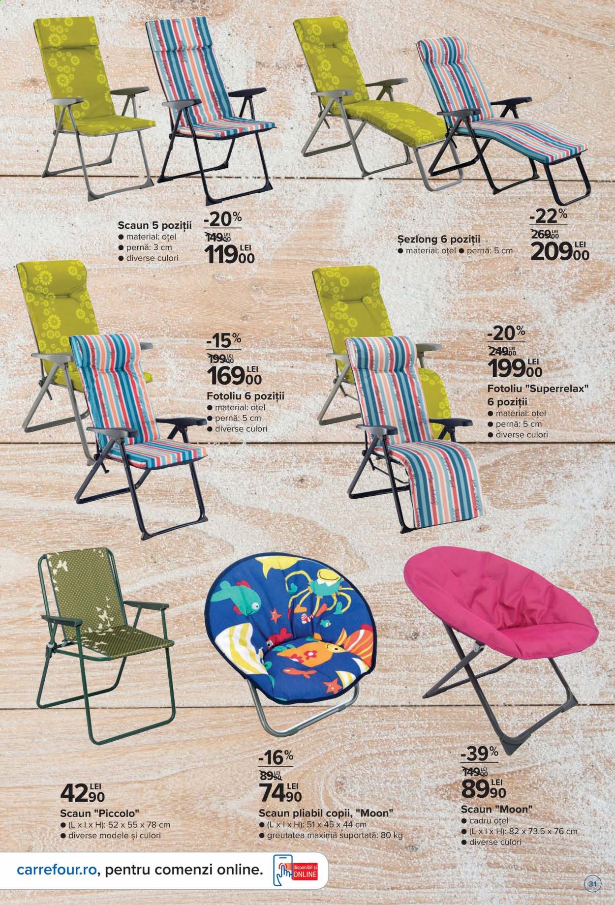 thumbnail - Cataloage Carrefour - 10.06.2021 - 04.08.2021 - Produse în vânzare - pernă, scaun, fotoliu, scaun pliant, sezlong. Pagina 31.