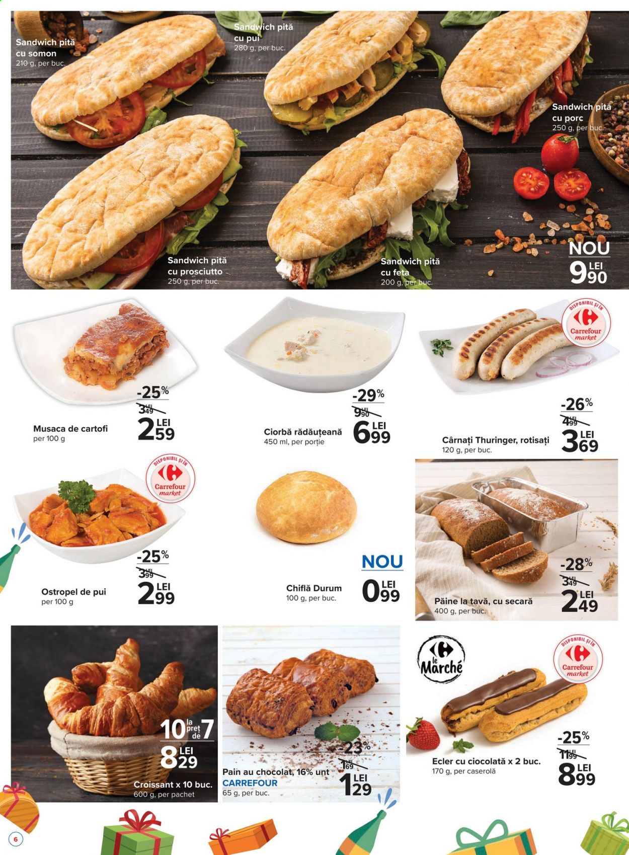 thumbnail - Cataloage Carrefour - 01.07.2021 - 14.07.2021 - Produse în vânzare - chiflă, pita, sandwich, pâine, croissant, ecler, ciorbă, prosciutto, cârnaţi, feta, unt. Pagina 4.