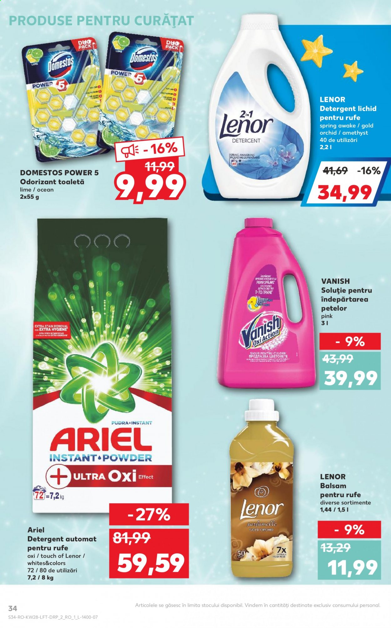 thumbnail - Cataloage Kaufland - 14.07.2021 - 20.07.2021 - Produse în vânzare - detergent, Domestos, detergent lichid, Ariel, detergent automat, Lenor, Vanish, pudră. Pagina 34.