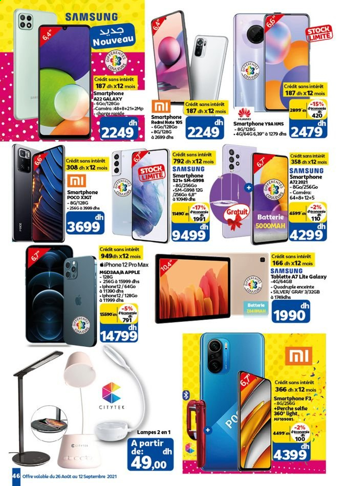 <magasin> - <du DD/MM/YYYY au DD/MM/YYYY> - Produits soldés - ,<products from flyers>. Page 46. 