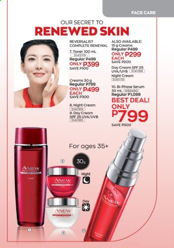 thumbnail - Avon offer  - Sales products - Anew, day cream, serum, night cream. Page 13.