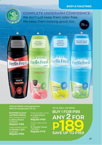 thumbnail - Avon offer  - 1.2.2021 - 28.2.2021 - Sales products - Avon, anti-perspirant, roll-on, deodorant. Page 57.