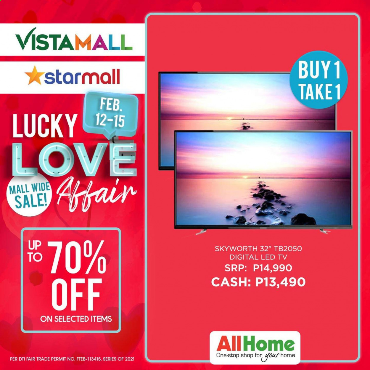 thumbnail - AllHome offer  - 12.2.2021 - 15.2.2021 - Sales products - LED TV, TV, Skyworth. Page 1.