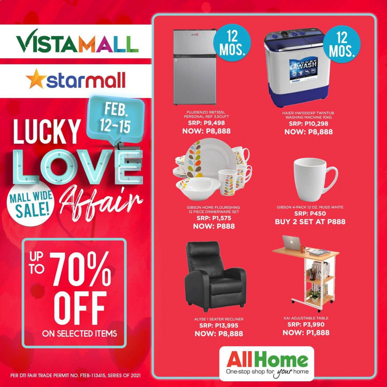 thumbnail - AllHome offer  - 12.2.2021 - 15.2.2021 - Sales products - dinnerware set, Haier, washing machine, table, recliner chair. Page 3.