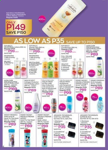 thumbnail - Avon offer  - 20.2.2021 - 27.2.2021 - Sales products - Disney, Mickey Mouse, Avon, Skin So Soft, conditioner, body lotion, anti-perspirant, cologne, deodorant. Page 4.