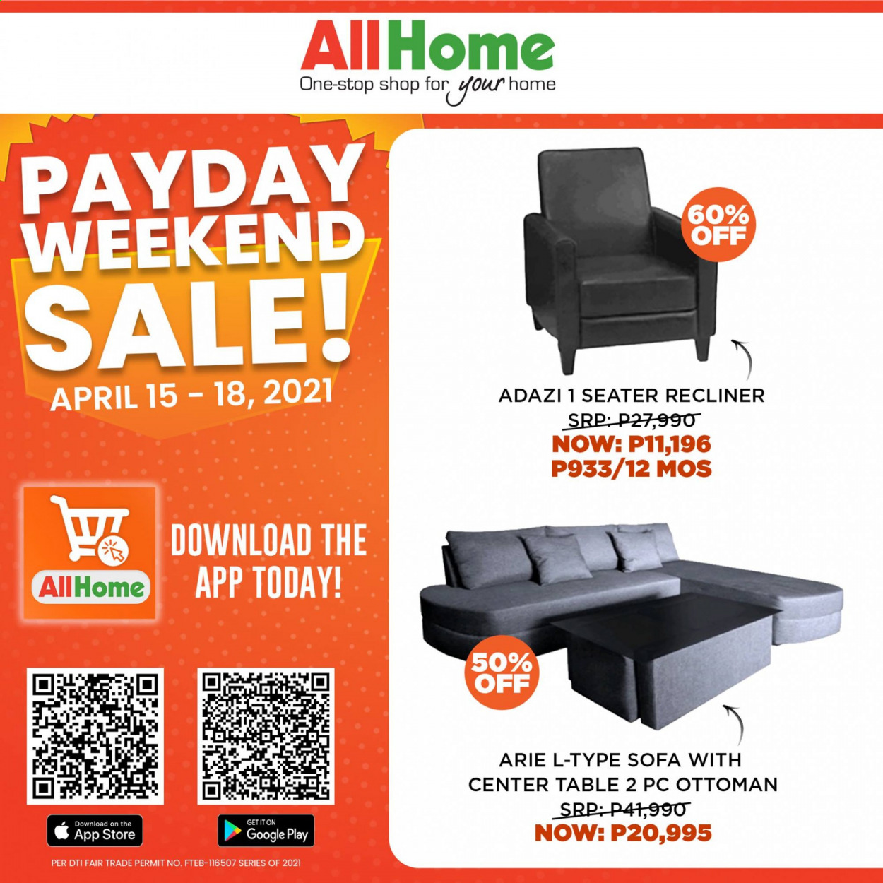 thumbnail - AllHome offer  - 15.4.2021 - 18.4.2021 - Sales products - table, sofa, recliner chair, ottoman. Page 4.