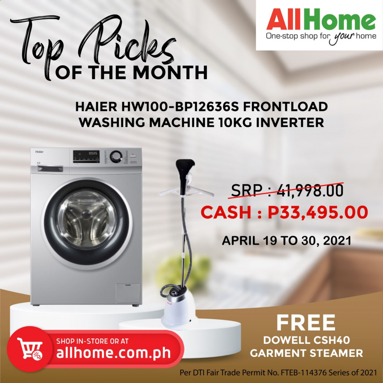 thumbnail - AllHome offer  - 19.4.2021 - 30.4.2021 - Sales products - Haier, washing machine. Page 4.
