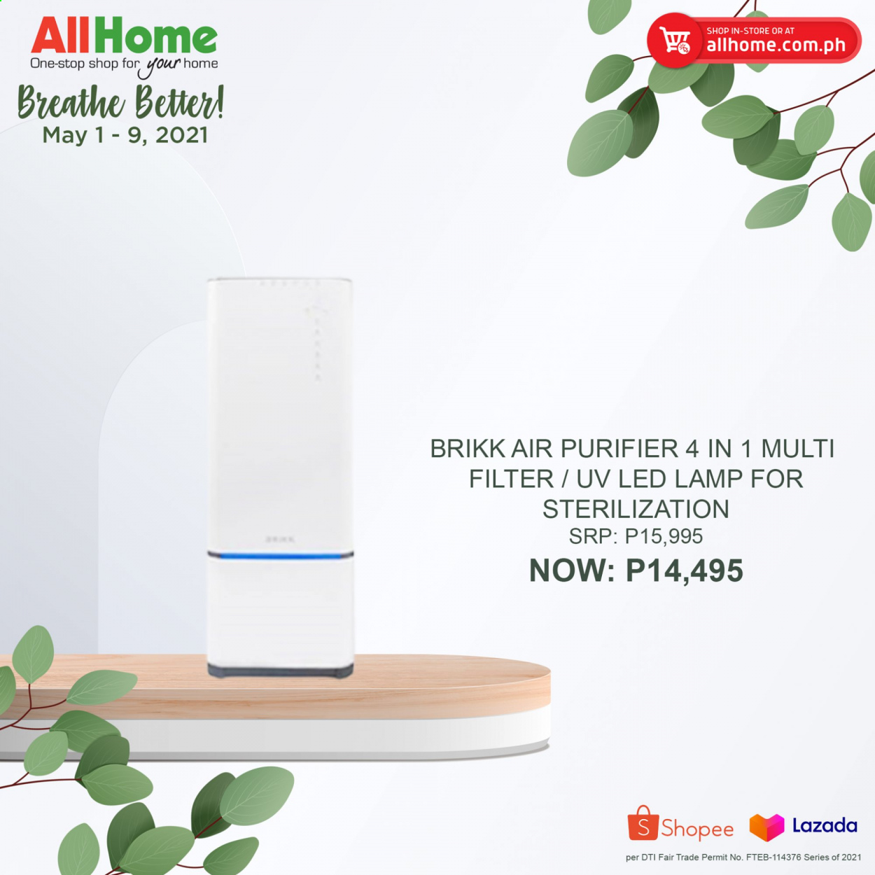 thumbnail - AllHome offer  - 1.5.2021 - 9.5.2021 - Sales products - air purifier, lamp. Page 2.