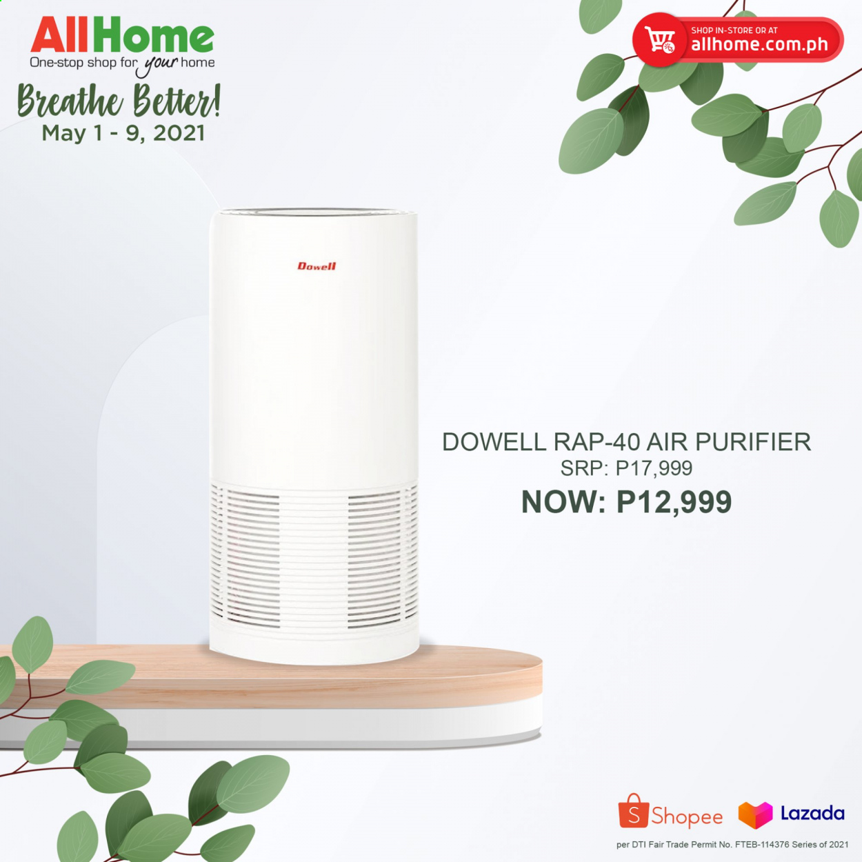 thumbnail - AllHome offer  - 1.5.2021 - 9.5.2021 - Sales products - air purifier. Page 4.