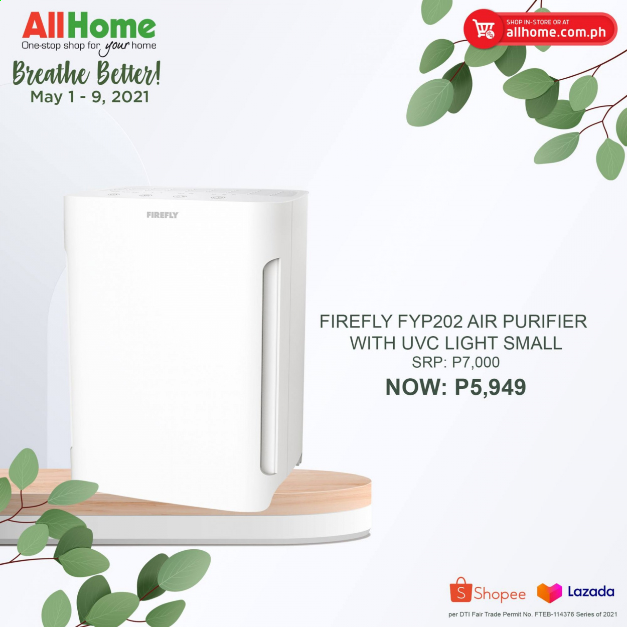 thumbnail - AllHome offer  - 1.5.2021 - 9.5.2021 - Sales products - air purifier. Page 9.