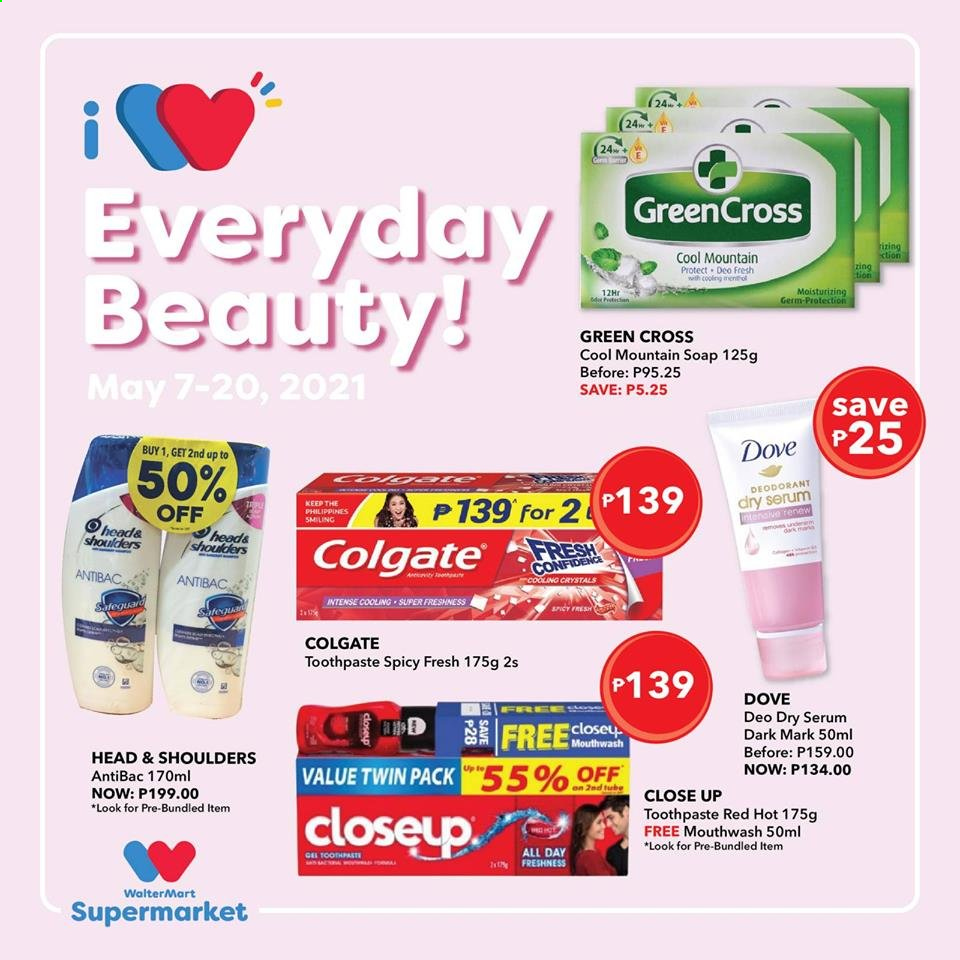 thumbnail - Walter Mart offer  - 7.5.2021 - 20.5.2021 - Sales products - Dove, soap, Colgate, toothpaste, Closeup, mouthwash, serum, Head & Shoulders, anti-perspirant, deodorant. Page 4.
