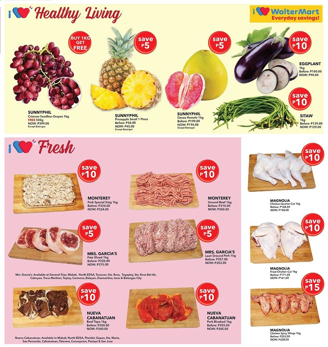 thumbnail - Walter Mart offer  - 22.5.2021 - 4.6.2021 - Sales products - grapes, pineapple, eggplant, fried chicken, beef meat, ground beef, ground pork, seedless grapes, pomelo. Page 2.