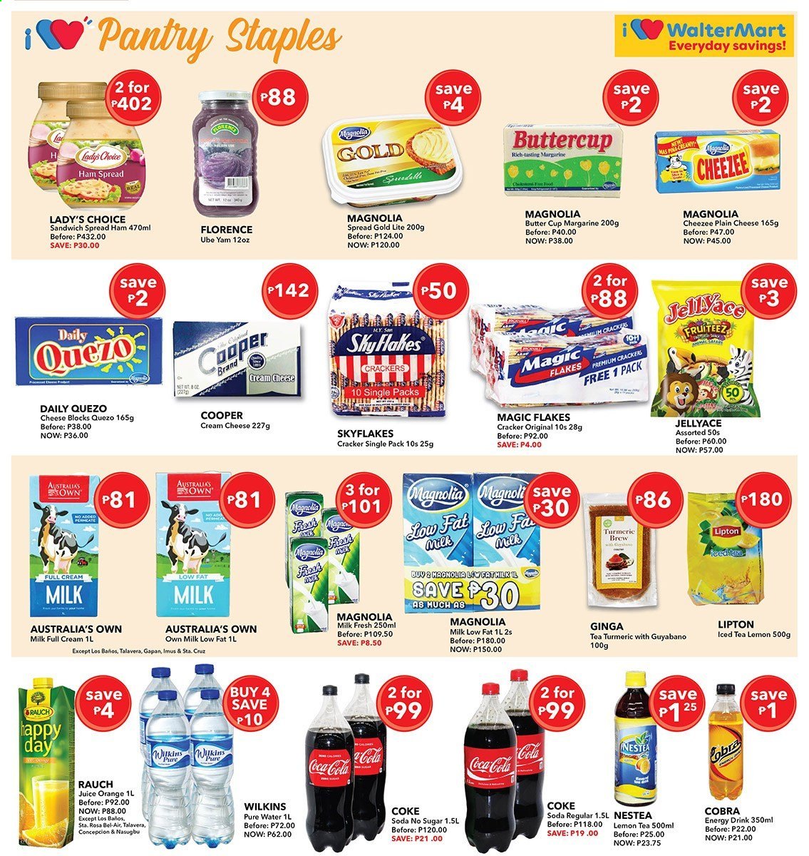 thumbnail - Walter Mart offer  - 22.5.2021 - 4.6.2021 - Sales products - oranges, sandwich, ham, cream cheese, cheese, milk, margarine, butter, Skyflakes, crackers, turmeric, energy drink, Lipton, Coca-Cola, soda, ice tea, juice, purified water. Page 5.