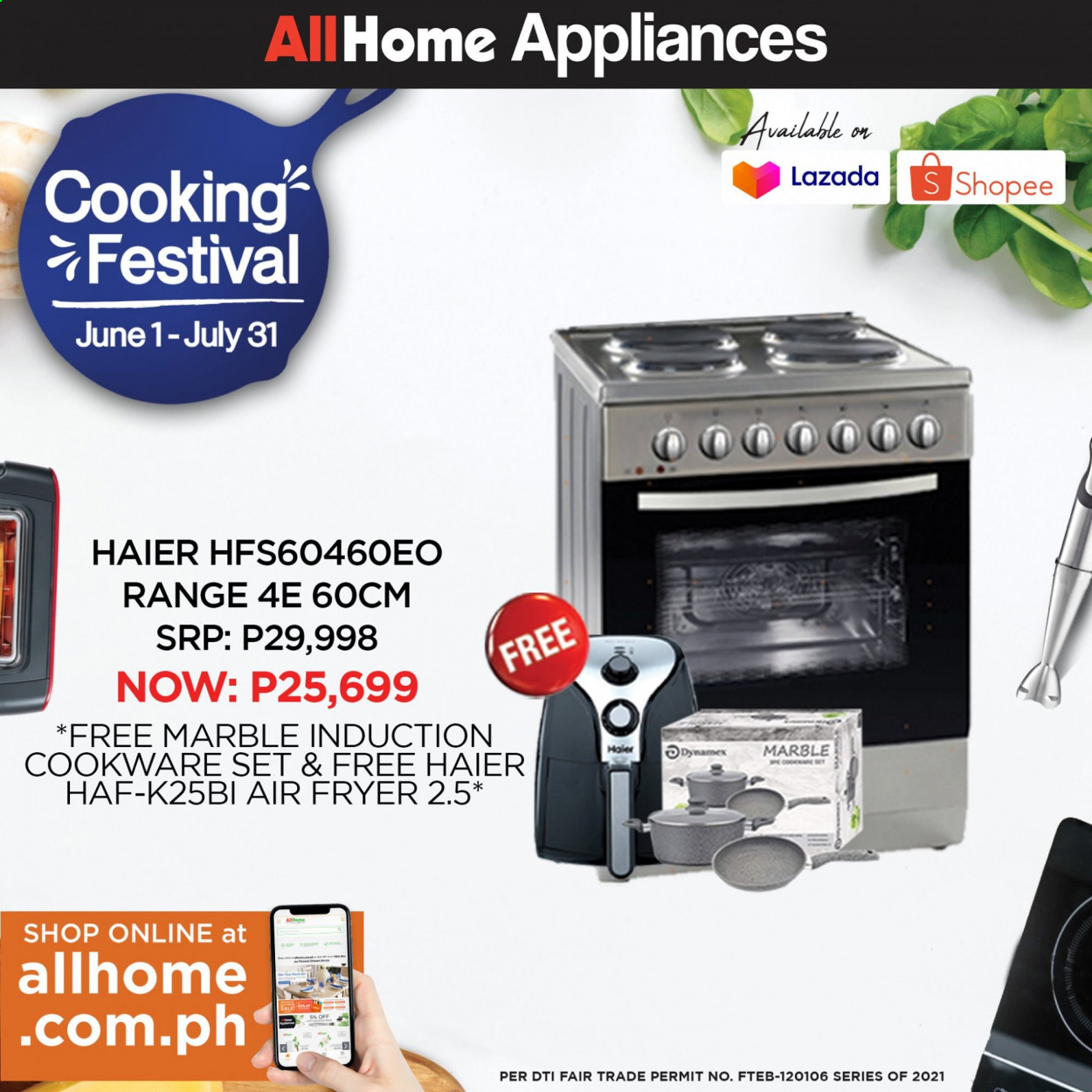 thumbnail - AllHome offer  - 1.6.2021 - 31.7.2021 - Sales products - cookware set, Haier, air fryer. Page 13.