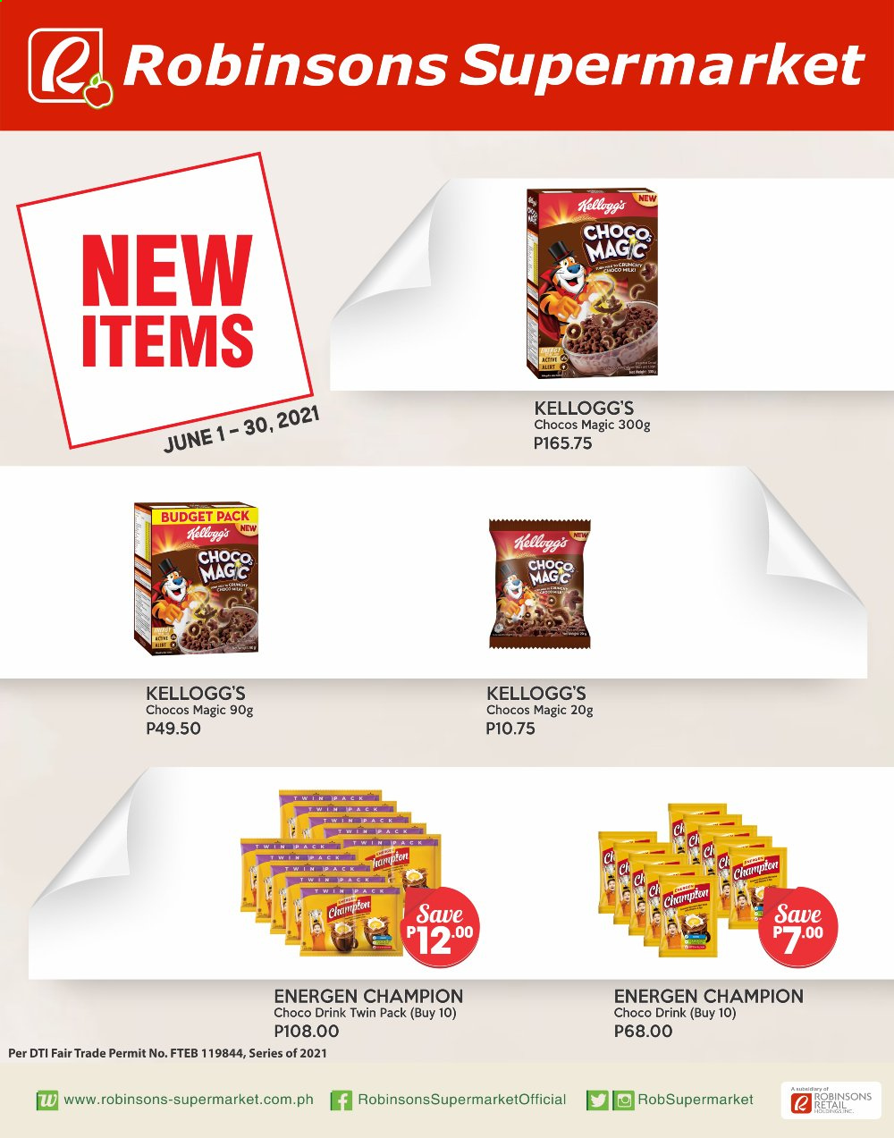 thumbnail - Robinsons Supermarket offer  - 1.6.2021 - 30.6.2021 - Sales products - Kellogg's. Page 2.