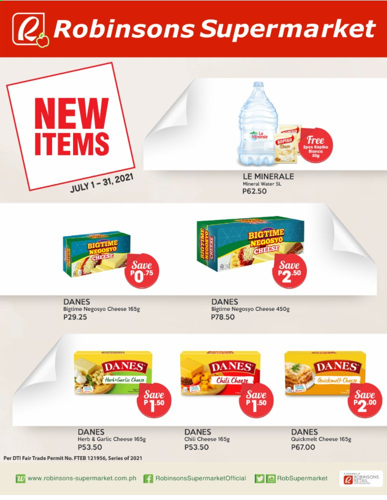 thumbnail - Robinsons Supermarket offer  - 1.7.2021 - 31.7.2021 - Sales products - cheese, herbs, mineral water. Page 1.