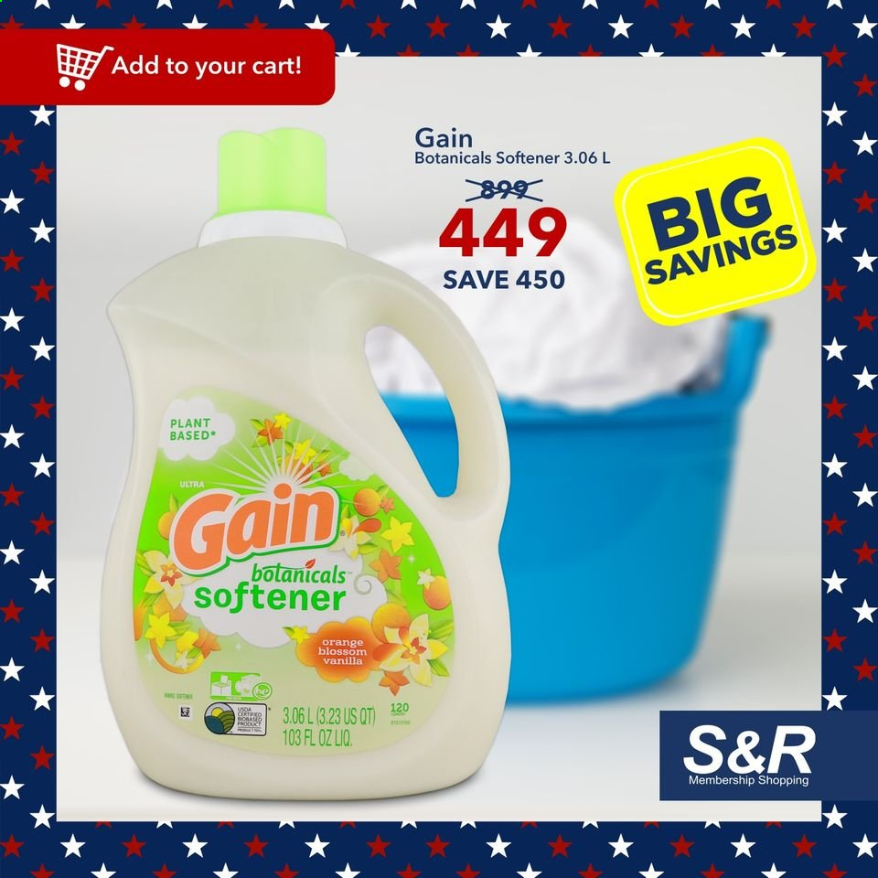 thumbnail - S&R Membership Shopping offer  - Sales products - oranges, Blossom, Gain, fabric softener, cart. Page 4.