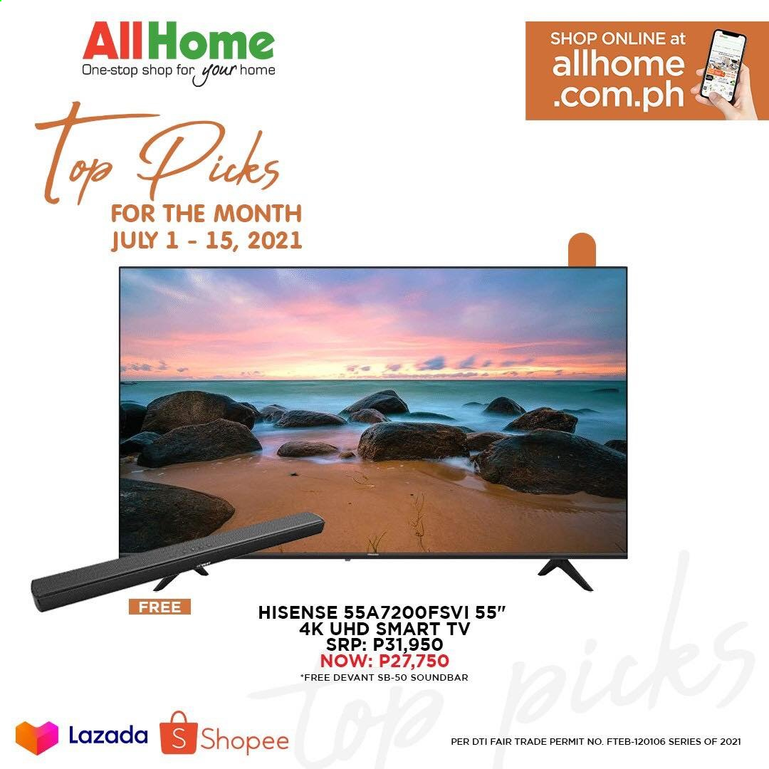 thumbnail - AllHome offer  - 1.7.2021 - 15.7.2021 - Sales products - smart tv, UHD TV, Hisense, TV, sound bar. Page 4.
