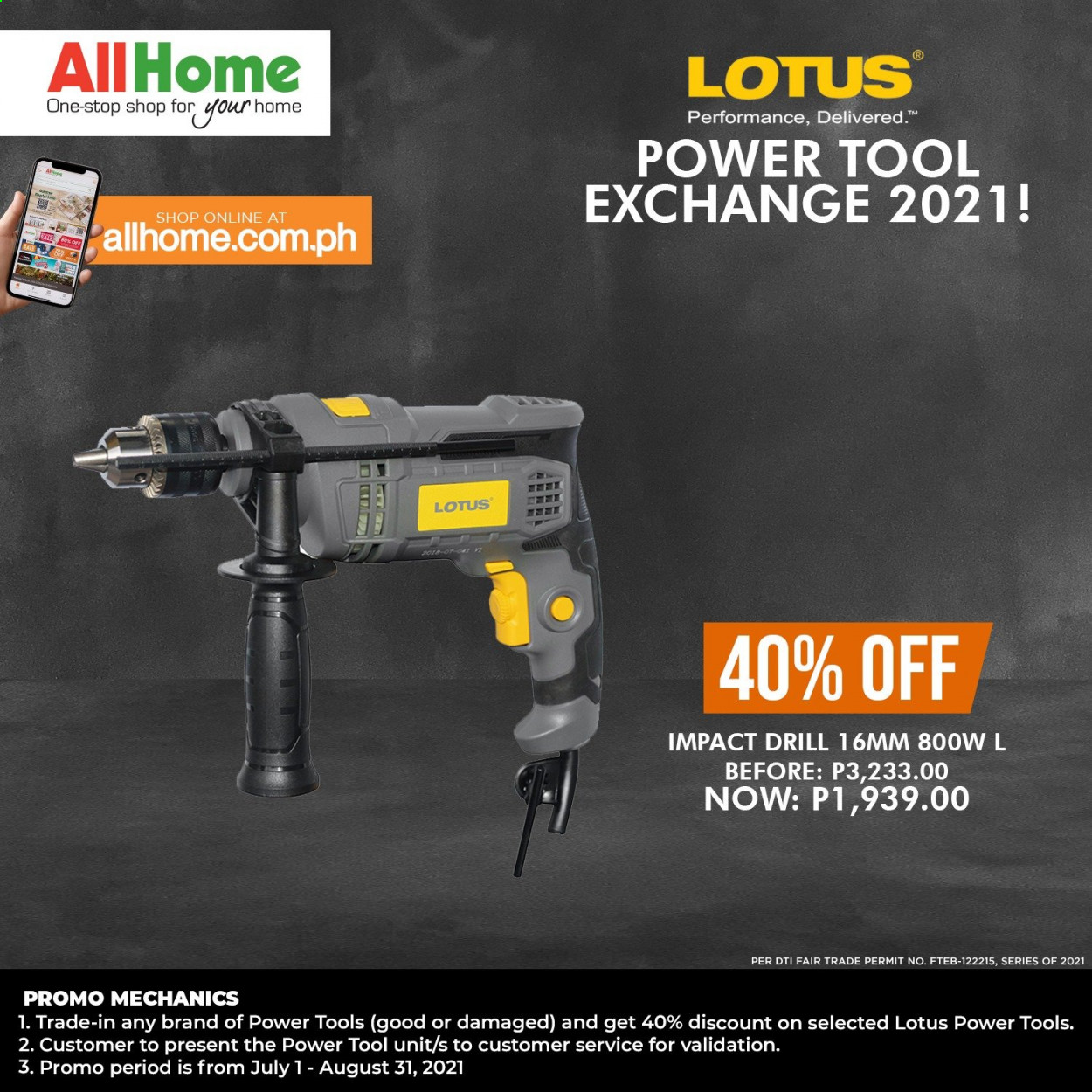 thumbnail - AllHome offer  - 1.7.2021 - 31.8.2021 - Sales products - Lotus, drill, power tools. Page 3.