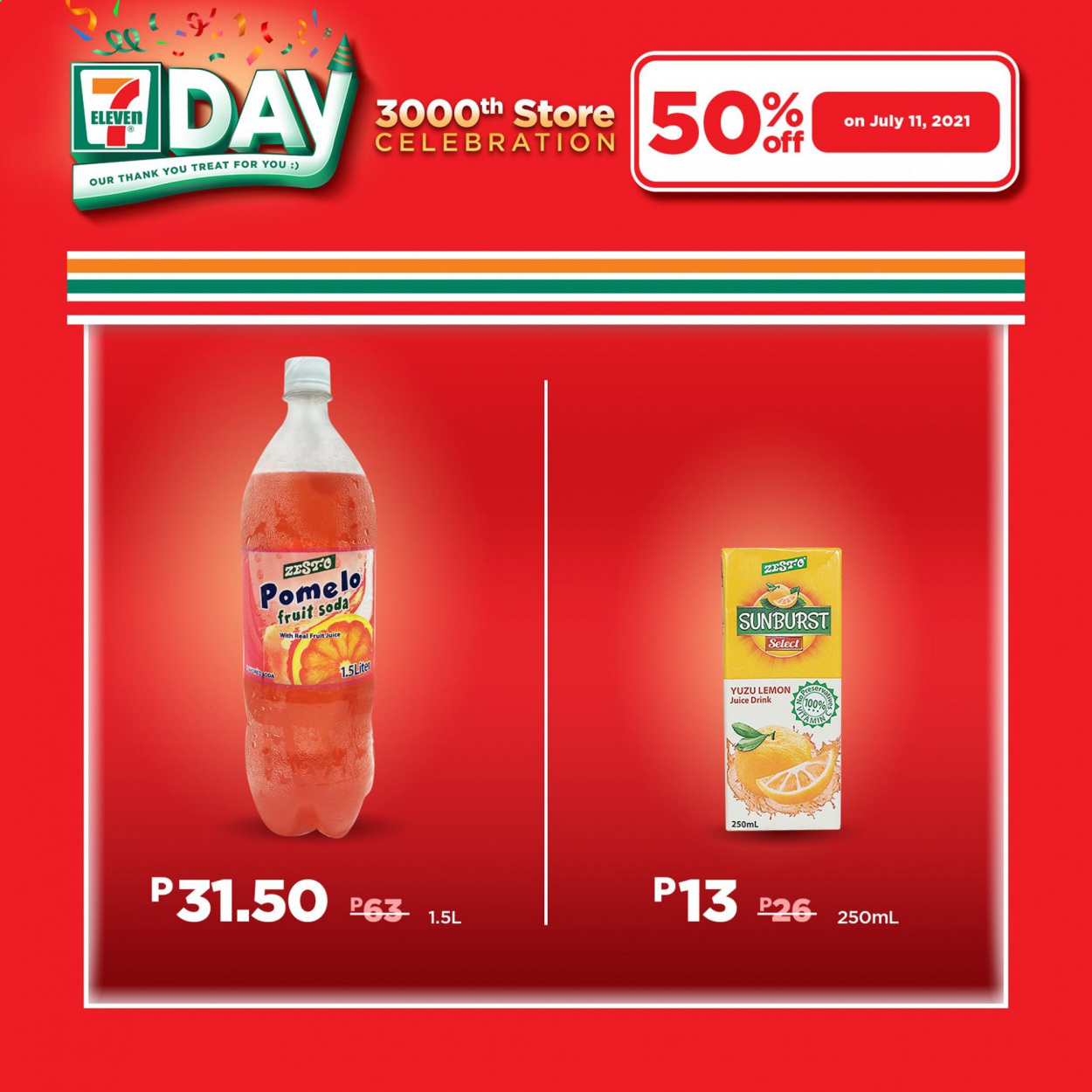 thumbnail - 7 Eleven offer  - 11.7.2021 - 11.7.2021 - Sales products - Celebration, soda, pomelo. Page 17.