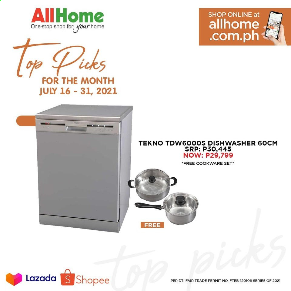 thumbnail - AllHome offer  - 16.7.2021 - 31.7.2021 - Sales products - cookware set, dishwasher. Page 1.