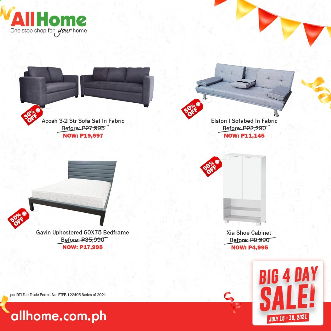 thumbnail - AllHome offer  - 15.7.2021 - 18.7.2021 - Sales products - cabinet, sofa, shoe cabinet. Page 58.