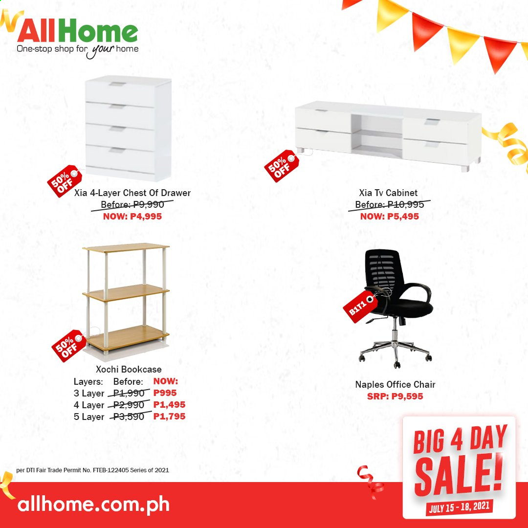 thumbnail - AllHome offer  - 15.7.2021 - 18.7.2021 - Sales products - TV, cabinet, chair, bookcase, office chair. Page 59.