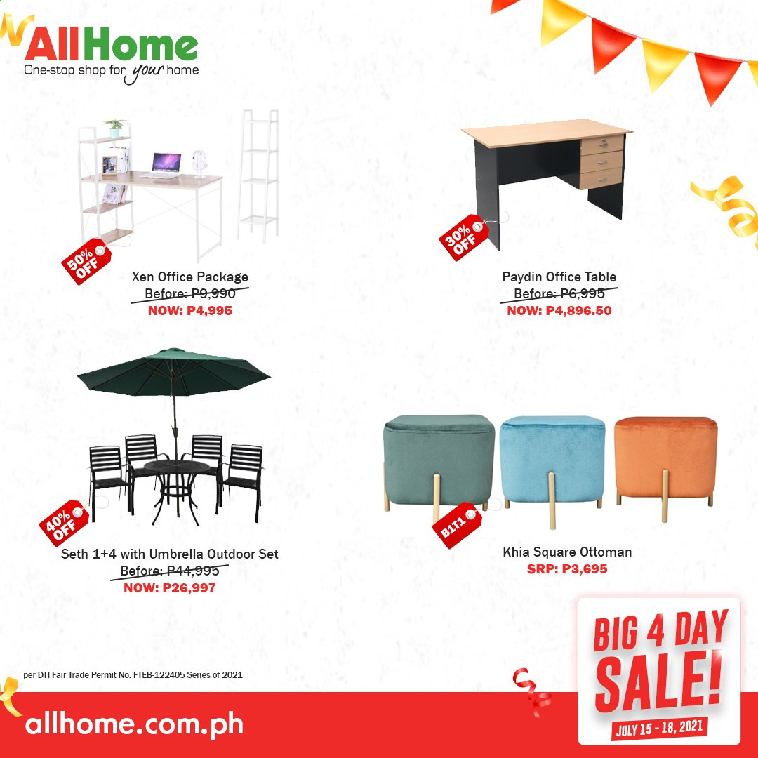 thumbnail - AllHome offer  - 15.7.2021 - 18.7.2021 - Sales products - table, ottoman, umbrella. Page 60.