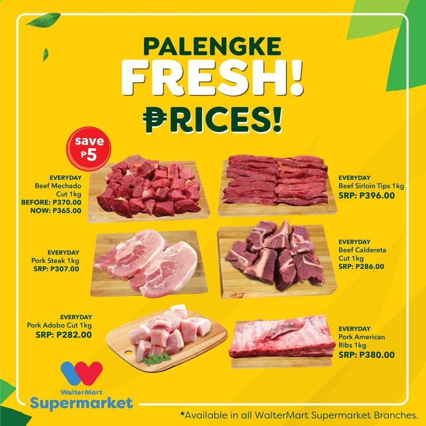 thumbnail - Walter Mart offer  - Sales products - adobo sauce, beef meat, beef sirloin, steak, pork chops, pork meat. Page 26.