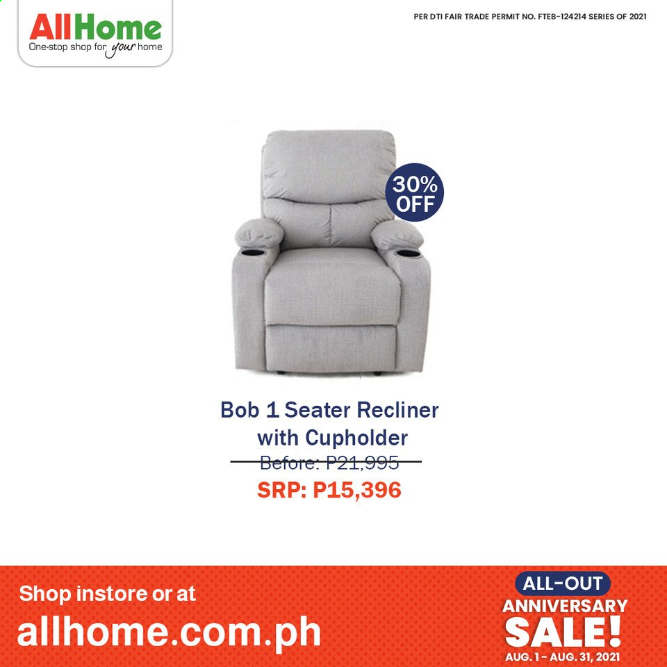 thumbnail - AllHome offer  - 1.8.2021 - 31.8.2021 - Sales products - recliner chair. Page 3.
