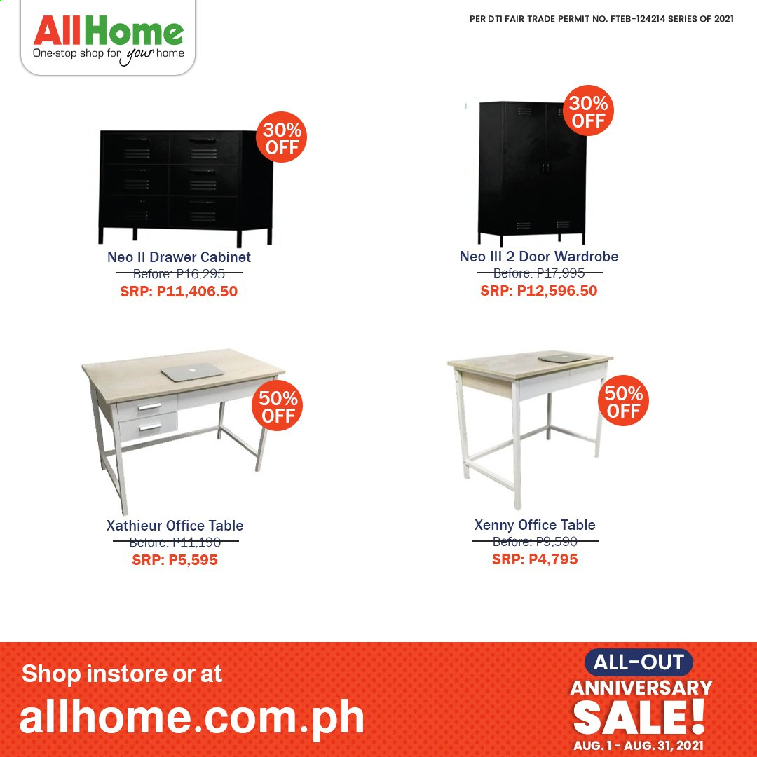 thumbnail - AllHome offer  - 1.8.2021 - 31.8.2021 - Sales products - cabinet, table, drawer cabinet, wardrobe. Page 13.
