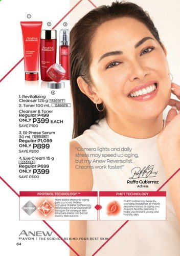 thumbnail - Avon offer  - 1.8.2021 - 31.8.2021 - Sales products - Anew, cleanser, serum, eye cream. Page 64.