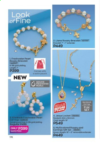 thumbnail - Avon offer  - 1.8.2021 - 31.8.2021 - Sales products - gift set, bracelet, earrings, locket, pendant. Page 176.