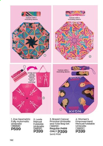 thumbnail - Avon offer  - 1.8.2021 - 31.8.2021 - Sales products - Avon, Zoe, tote, umbrella. Page 192.