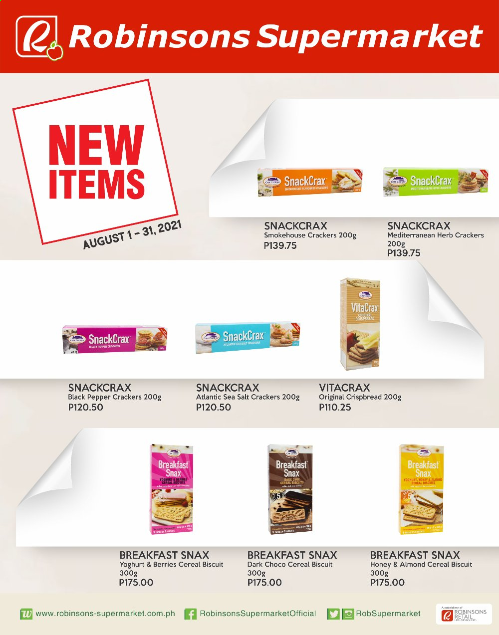 thumbnail - Robinsons Supermarket offer  - 1.8.2021 - 31.8.2021 - Sales products - yoghurt, crackers, biscuit, cereals, black pepper, herbs, honey. Page 4.