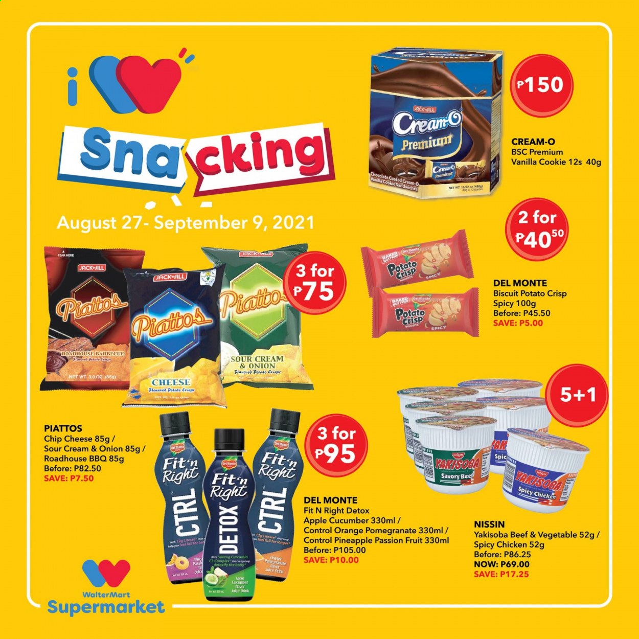 thumbnail - Walter Mart offer  - 27.8.2021 - 9.9.2021 - Sales products - pineapple, oranges, sandwich, Nissin, cheese, chocolate, biscuit, potato crisps, juice, pomegranate. Page 3.