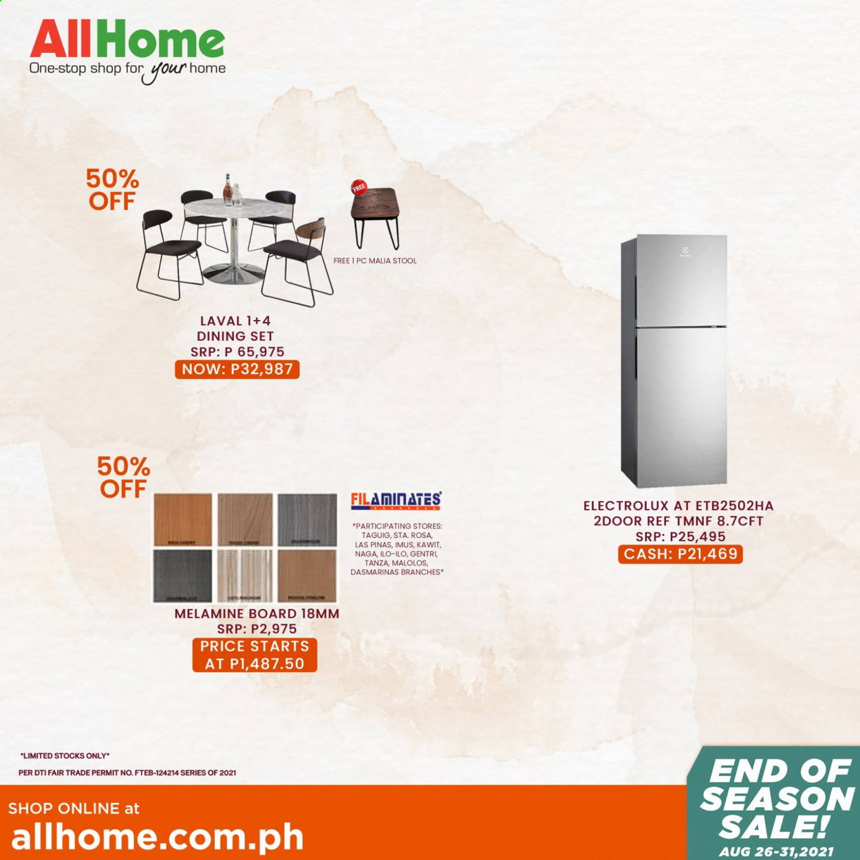AllHome offer  - 26.8.2021 - 31.8.2021 - Sales products - Electrolux, dining set, stool. Page 3.
