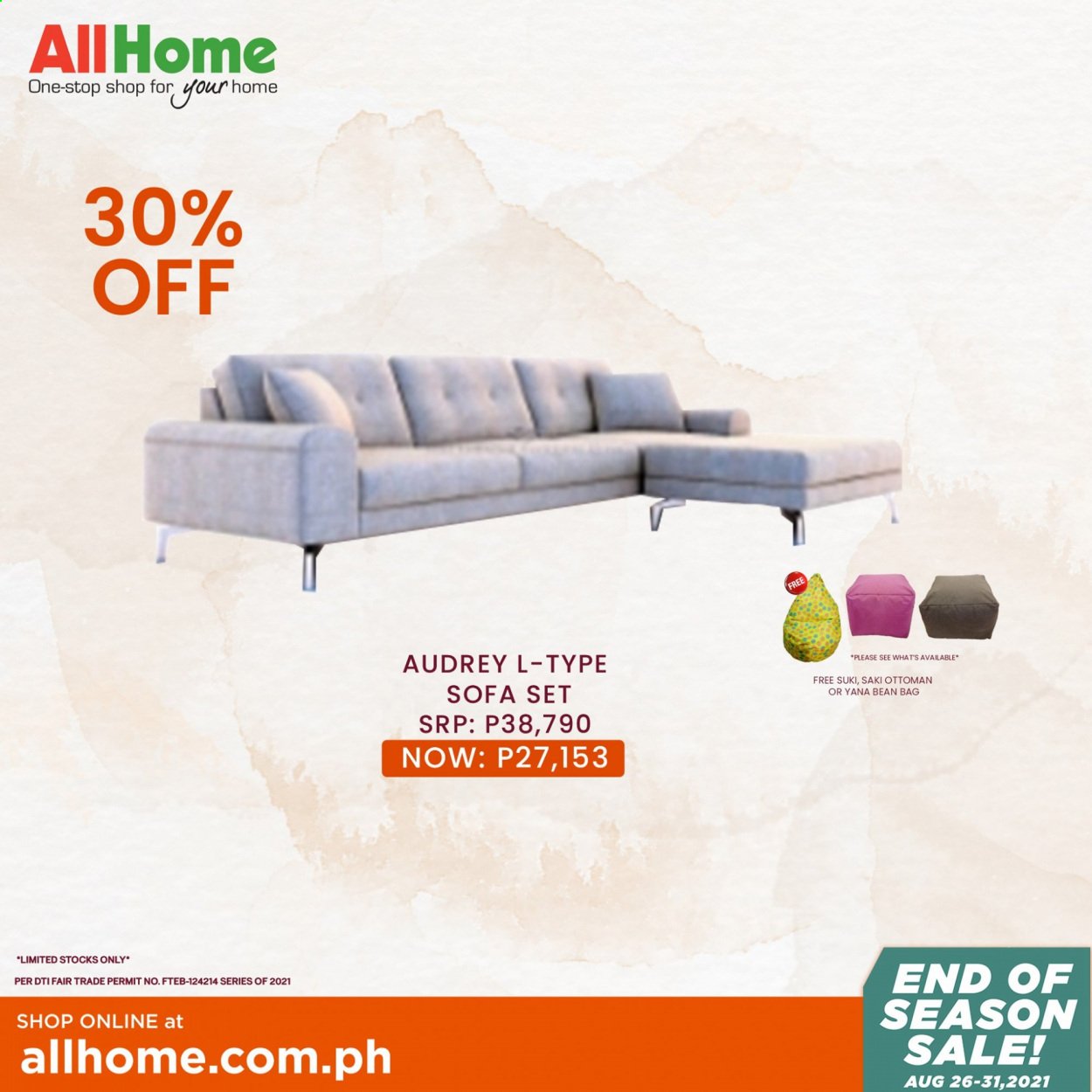 AllHome offer  - 26.8.2021 - 31.8.2021 - Sales products - sofa, bean bag, ottoman. Page 4.