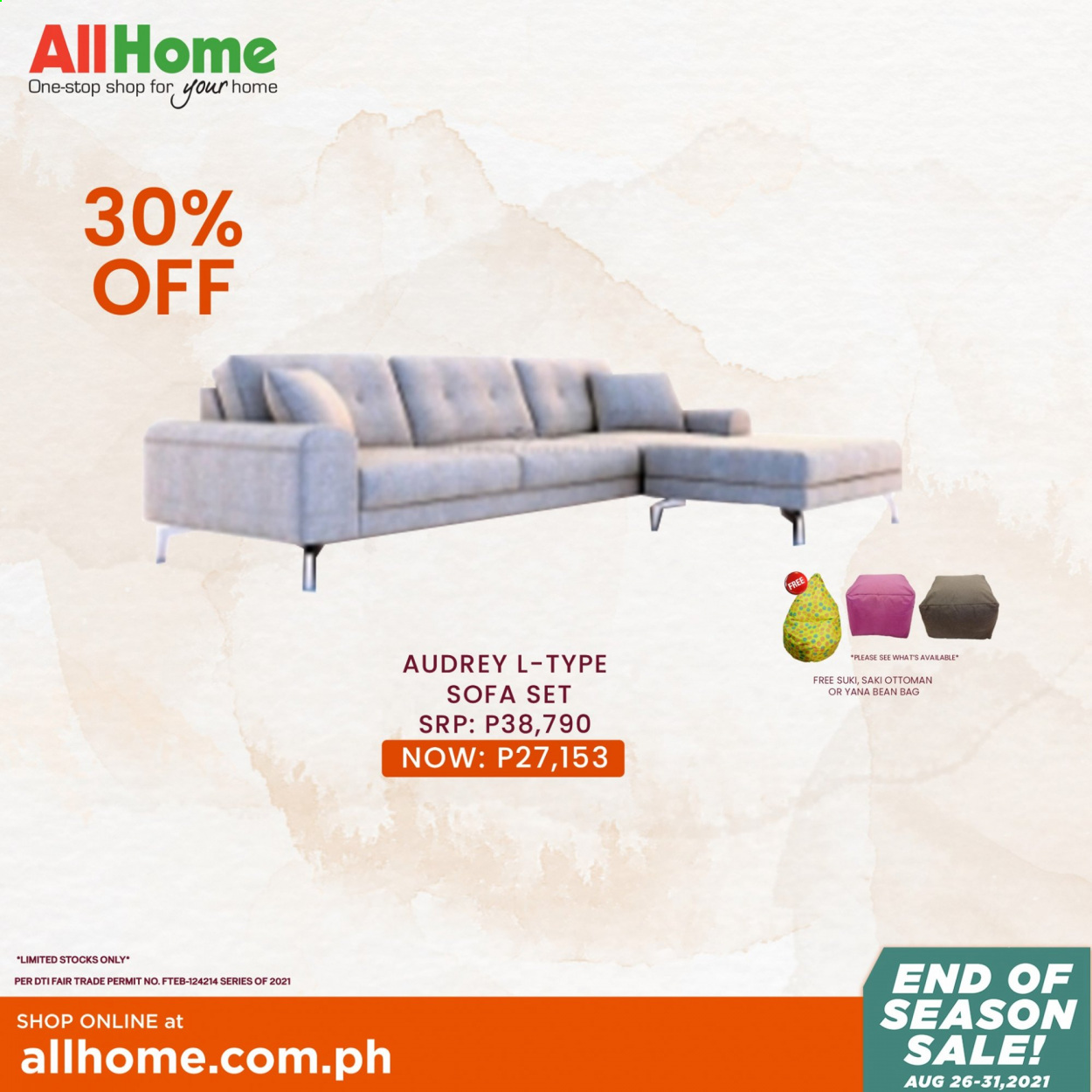 thumbnail - AllHome offer  - 26.8.2021 - 31.8.2021 - Sales products - sofa, bean bag, ottoman. Page 4.