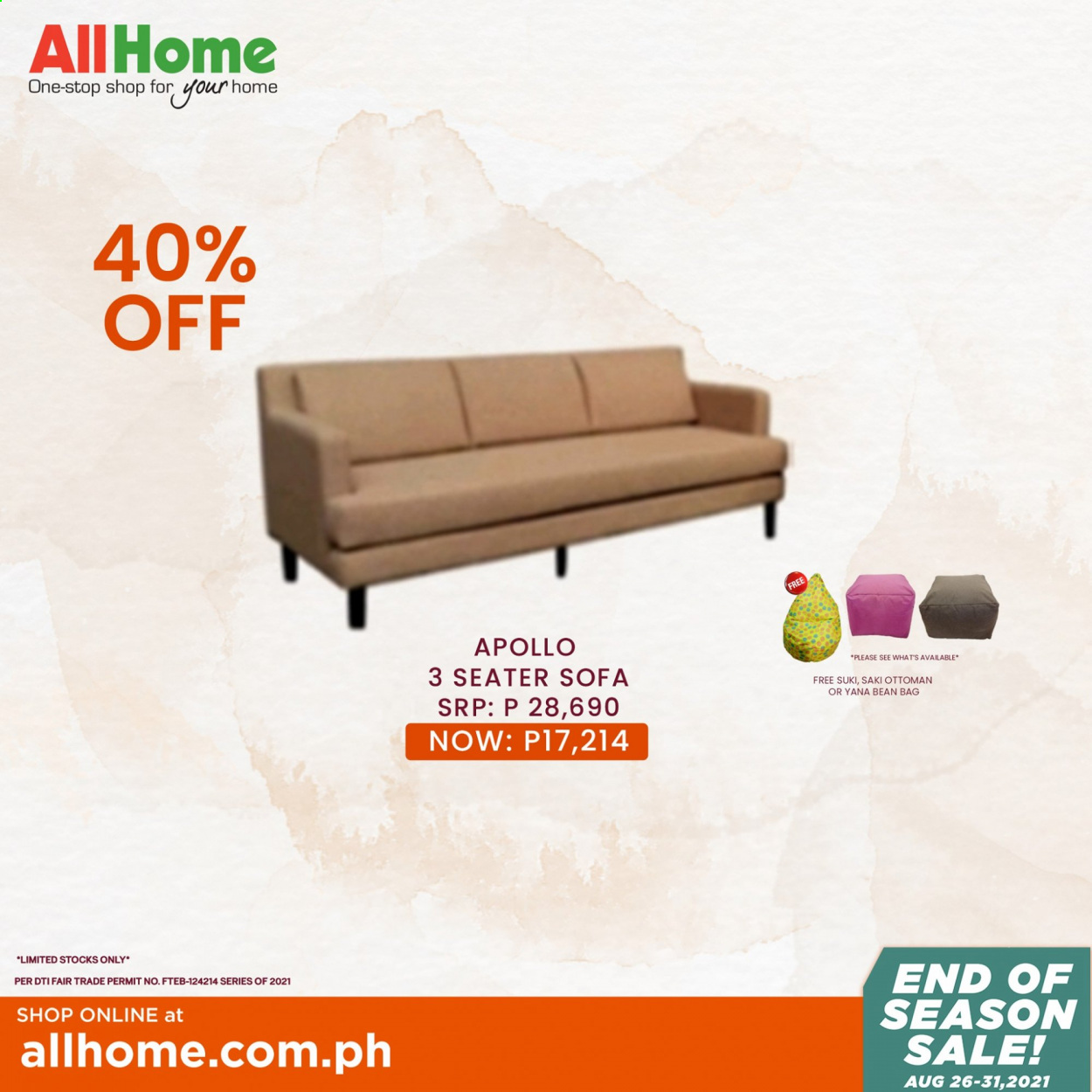 AllHome offer  - 26.8.2021 - 31.8.2021 - Sales products - bean bag, ottoman. Page 5.