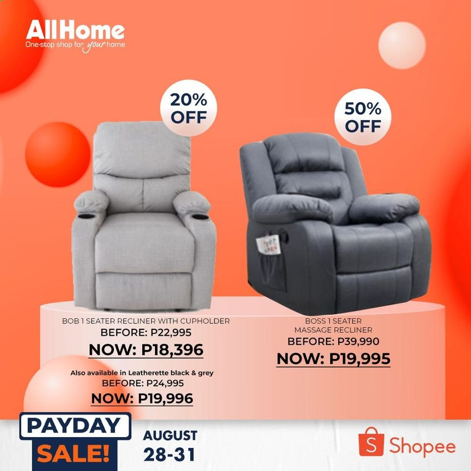 AllHome offer  - 28.8.2021 - 31.8.2021 - Sales products - recliner chair. Page 23.
