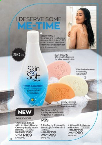 thumbnail - Avon offer  - 1.9.2021 - 30.9.2021 - Sales products - body wash, Avon, Skin So Soft. Page 16.
