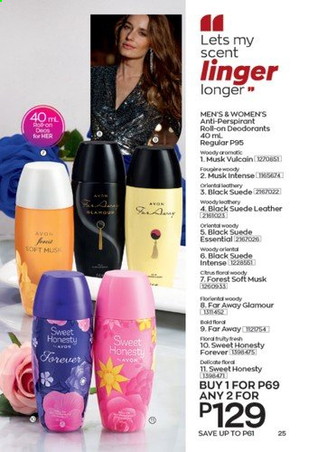 thumbnail - Avon offer  - 1.9.2021 - 30.9.2021 - Sales products - Avon, anti-perspirant, far away, roll-on, deodorant. Page 25.